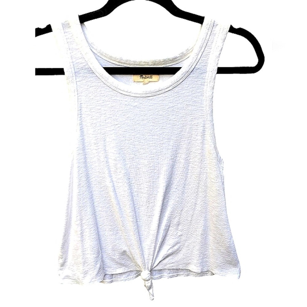 Madewell Tank Top Medium White  Ribbed Front tie Perfect Condition Scoop Necklin